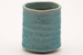 Tezumi — Japanese Teacup - Large Spiraling Teal Glazed Yunomi - 250ml — tipped to show the interior