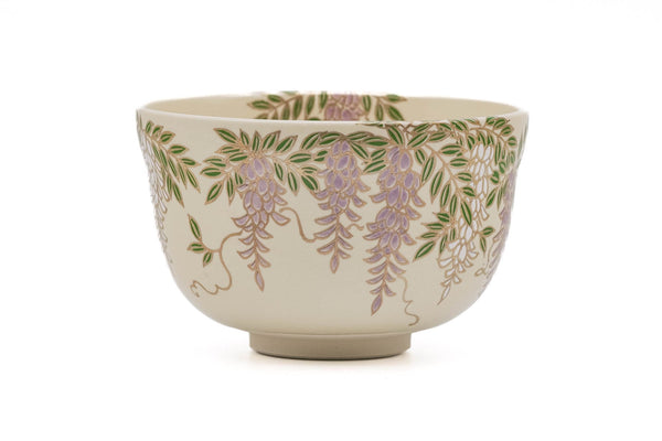 YALI  入れ子茶器 チタン白釉 （紫香xkiwaha) Purple Wisteria Kyo-yaki Chawan – Tezumi