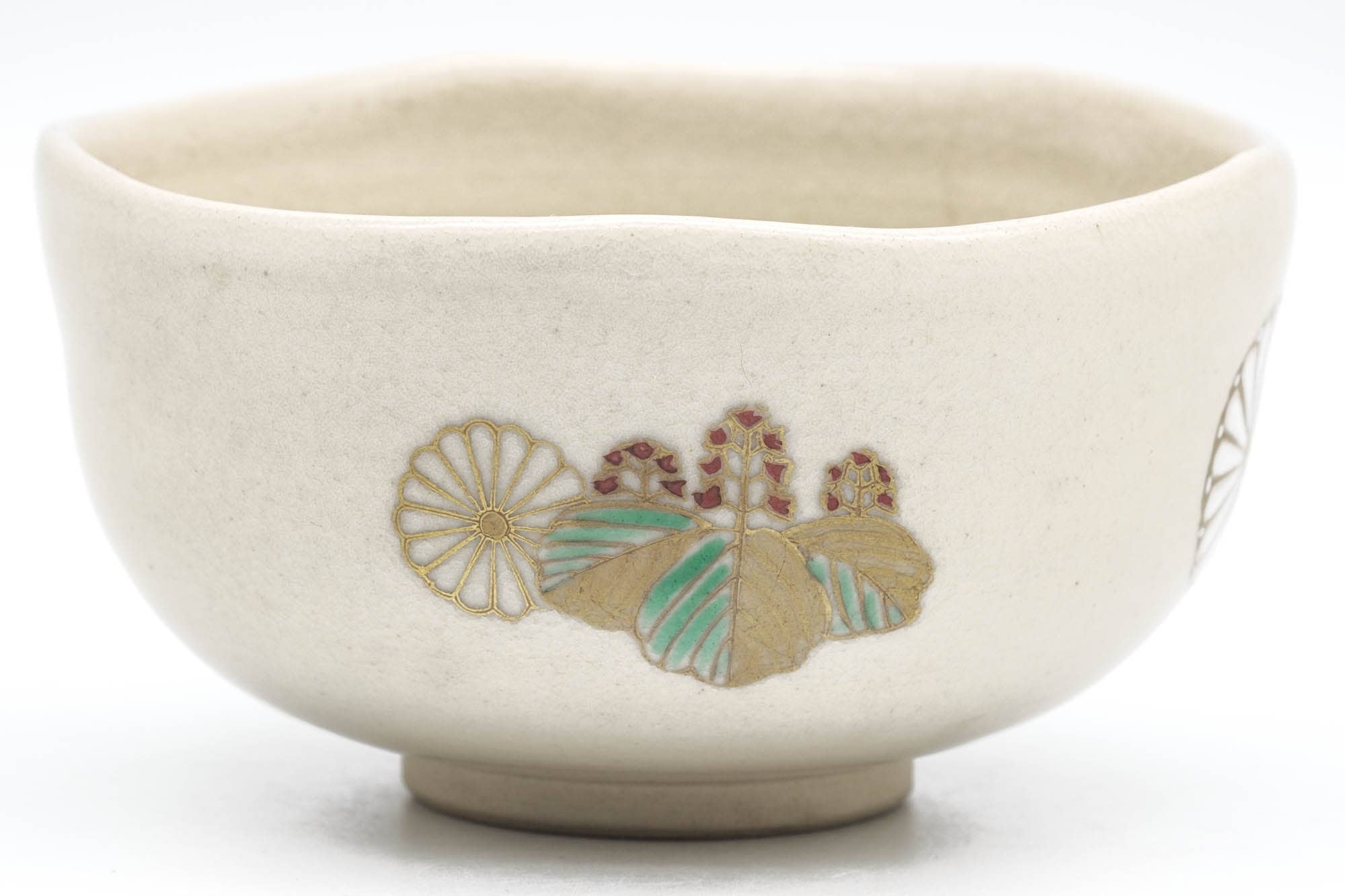 Japanese Matcha Bowl - Floral Beige Glazed Kyo-yaki Chawan - 250ml