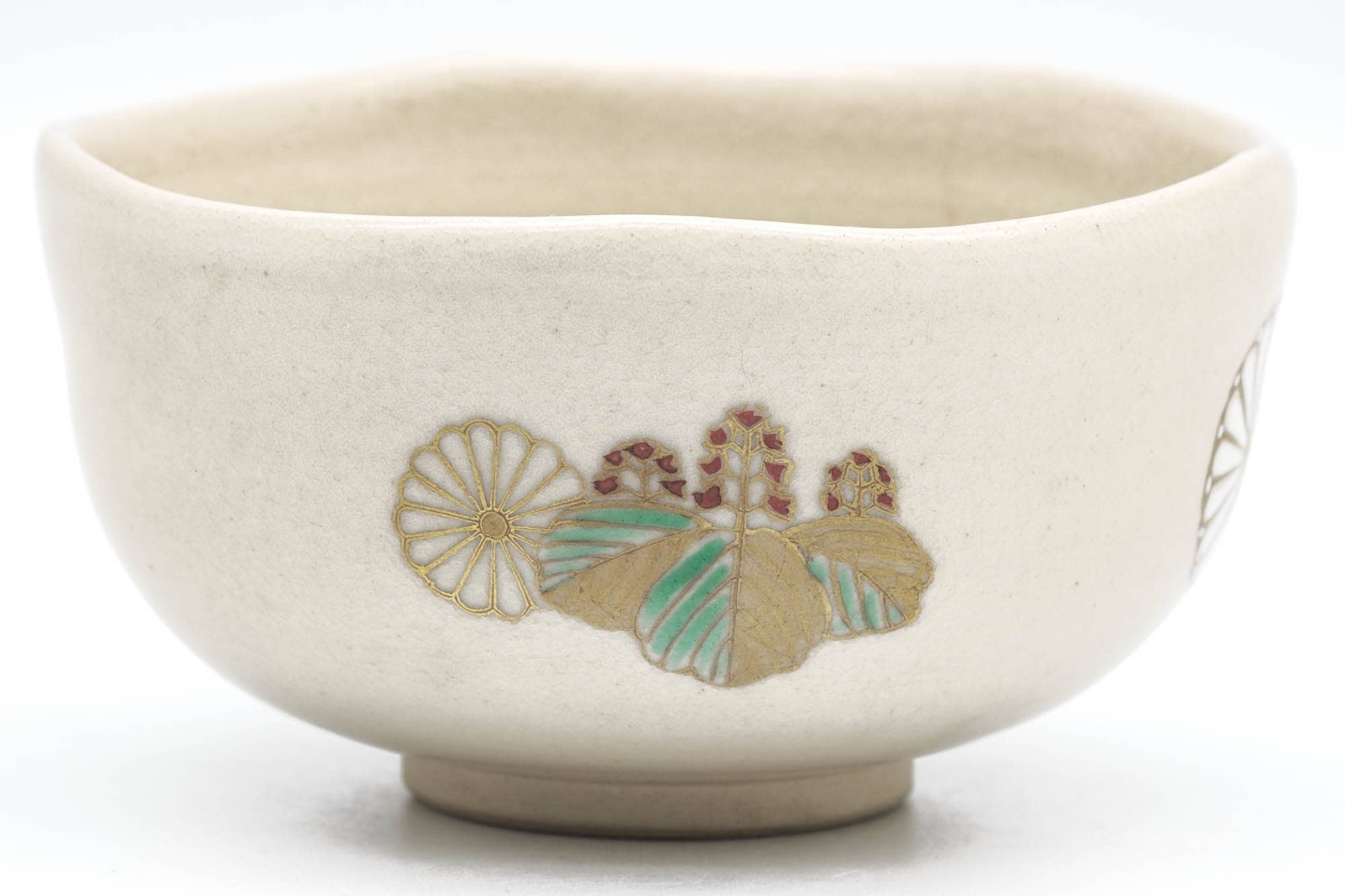 Japanese Matcha Bowl - Floral Beige Glazed Kyo-yaki Chawan - 250ml