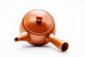 Japanese Kyusu - Calligraphy Engraved Red Shudei Tokoname-yaki Teapot - 350ml - overhead view showing the lid knob and side handle