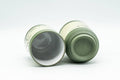 Japanese Teacups - Pair of Friendly Mice Ryokudei Tokoname-yaki Yunomi - 140ml - angled view of the pair showing the white interior