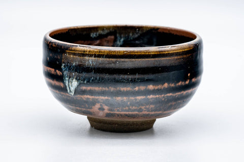 Japanese Matcha Bowl - Black Brown Spiraling Hare's Fur Glazed Chawan - 200ml