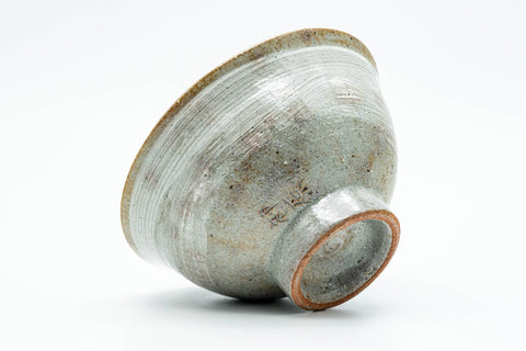 Japanese Matcha Bowl - Grey White Hakeme Textured Komogai-nari Chawan with Wooden Tomobako Box - 350ml