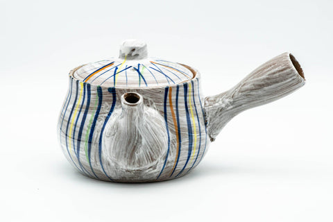 Tezumi — Japanese Kyusu - Brush Glazed Colorful Stripes Debeso Teapot - 250ml — three-quarter view