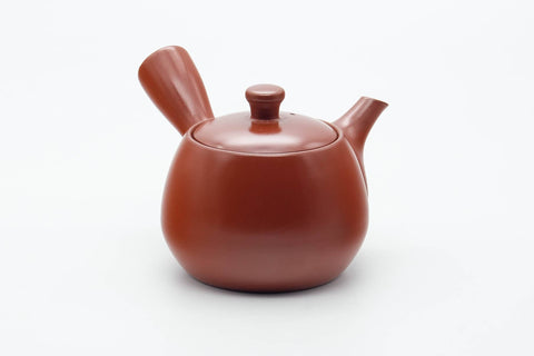 Tezumi — Japanese Kyusu - Smooth Unglazed Dark Red Shudei Tokoname-yaki Mesh Filter Teapot - 290ml — top-down view of the lid