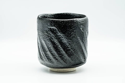 Japanese Matcha Bowl - Tall Black Hand-built Raku Kuroraku Winter Chawan - 350ml