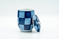 Japanese Teacup - Blue Checkered Arita-yaki Lidded Yunomi - 150ml - Tezumi
