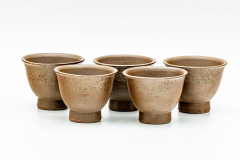 Japanese Tea Set - 木村陶峰 Kimura Touhou - Ash Glazed Bizen-yaki Houhin Teapot with Yuzamashi Water Cooler and 5 Guinomi Teacups