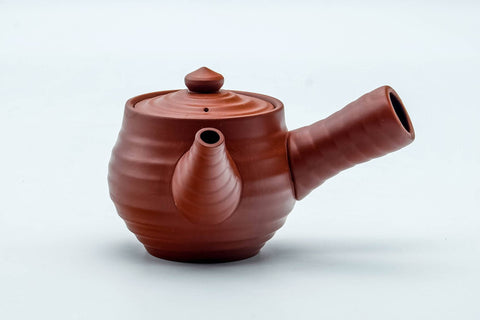 Japanese Kyusu - Spiraling Red Shudei Tokoname-yaki Ceramic Filter Teapot - 260ml