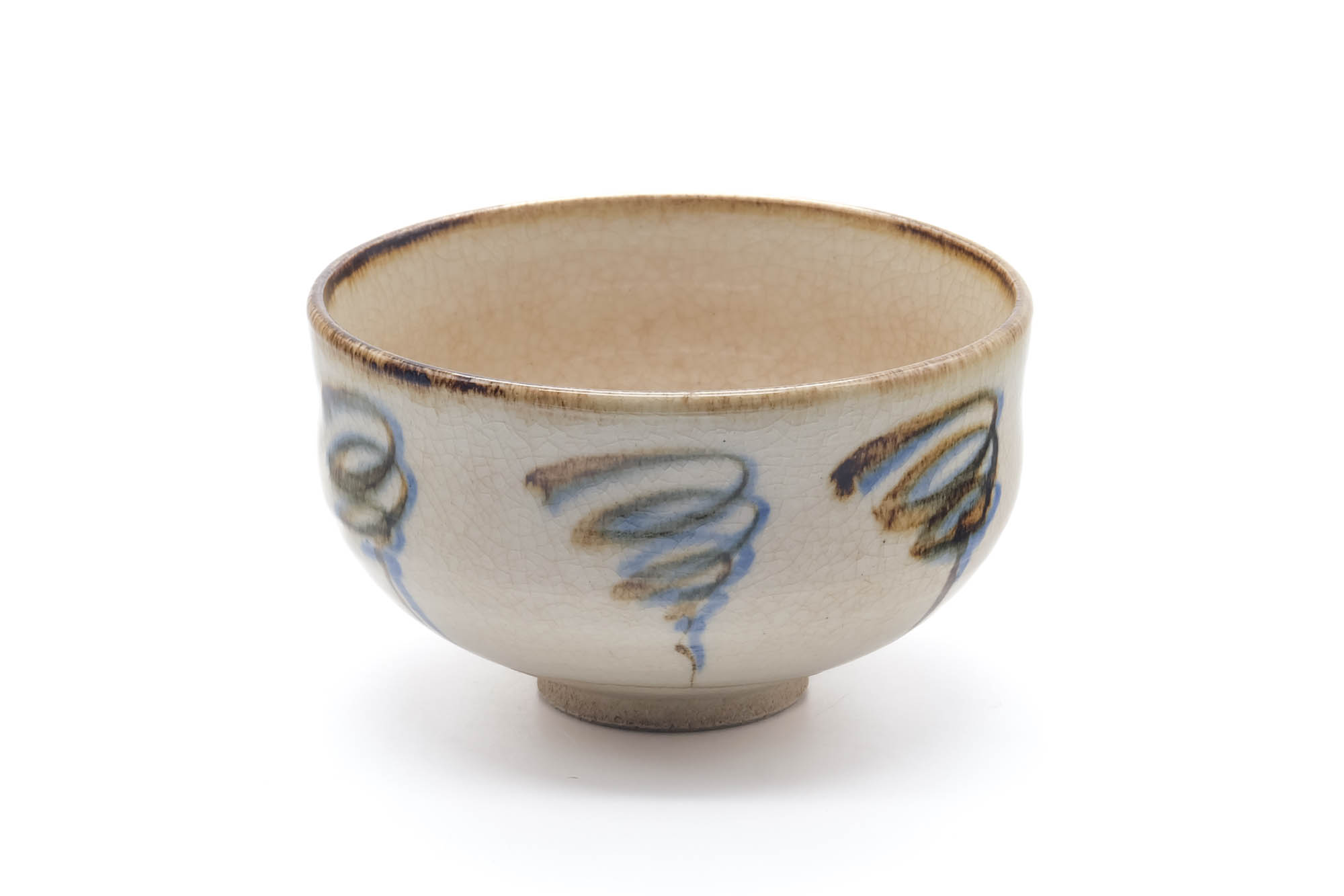 Japanese Matcha Bowl - Beige White Glazed Twirling Chawan - 400ml