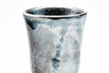 Japanese Teacup - Abstract Metallic Black Glazed Yunomi - front view of the tapered body