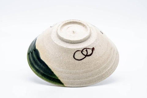 Japanese Matcha Bowl - 白泉 Shiroizumi - Hira-gata Ao-oribe Chawan - 400ml