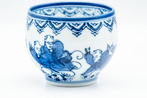 Japanese Teacups - Pair of Playful Villagers Arita-yaki Yunomi - 130ml - front view of a single cup