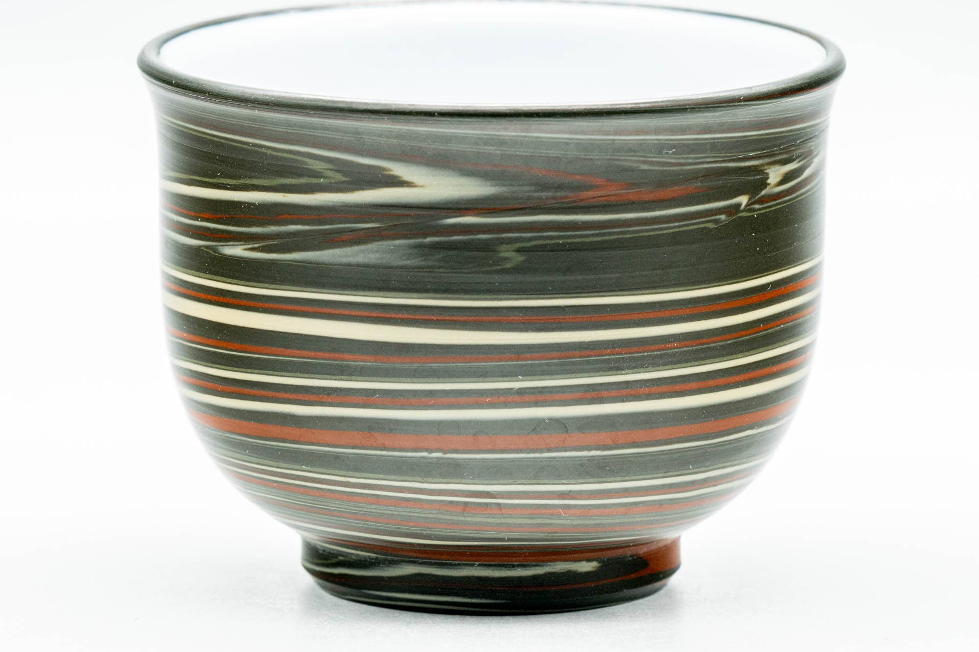 Japanese Teacup - Green Red Yellow Nerikomi White Inner-Glazed Tokoname-yaki Yunomi - 150ml