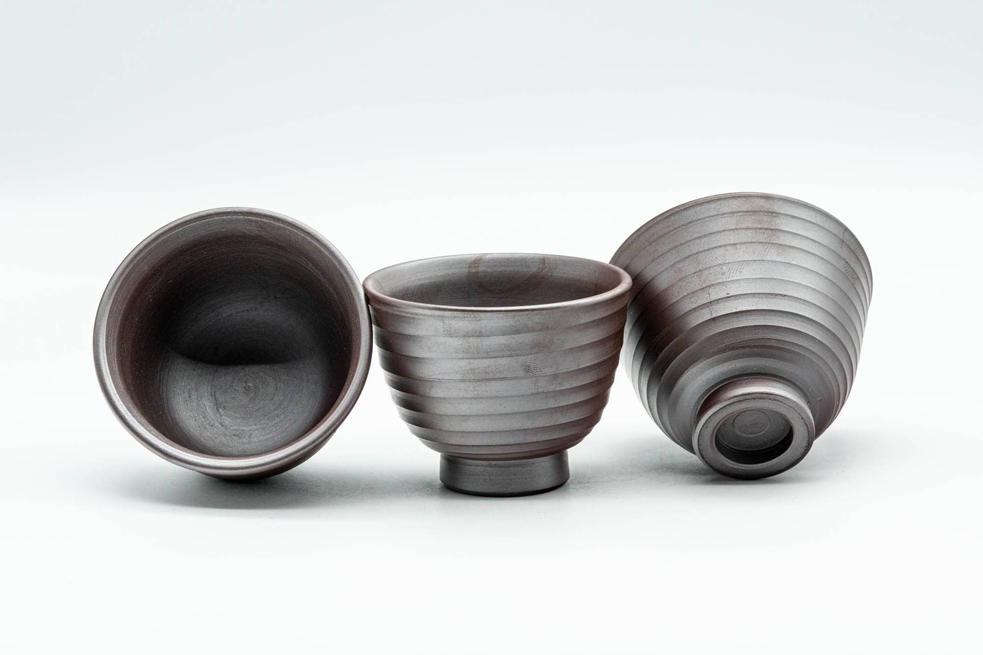 Japanese Teacups - Set of 3 Purple Spiraling Banko-yaki Guinomi - 40ml