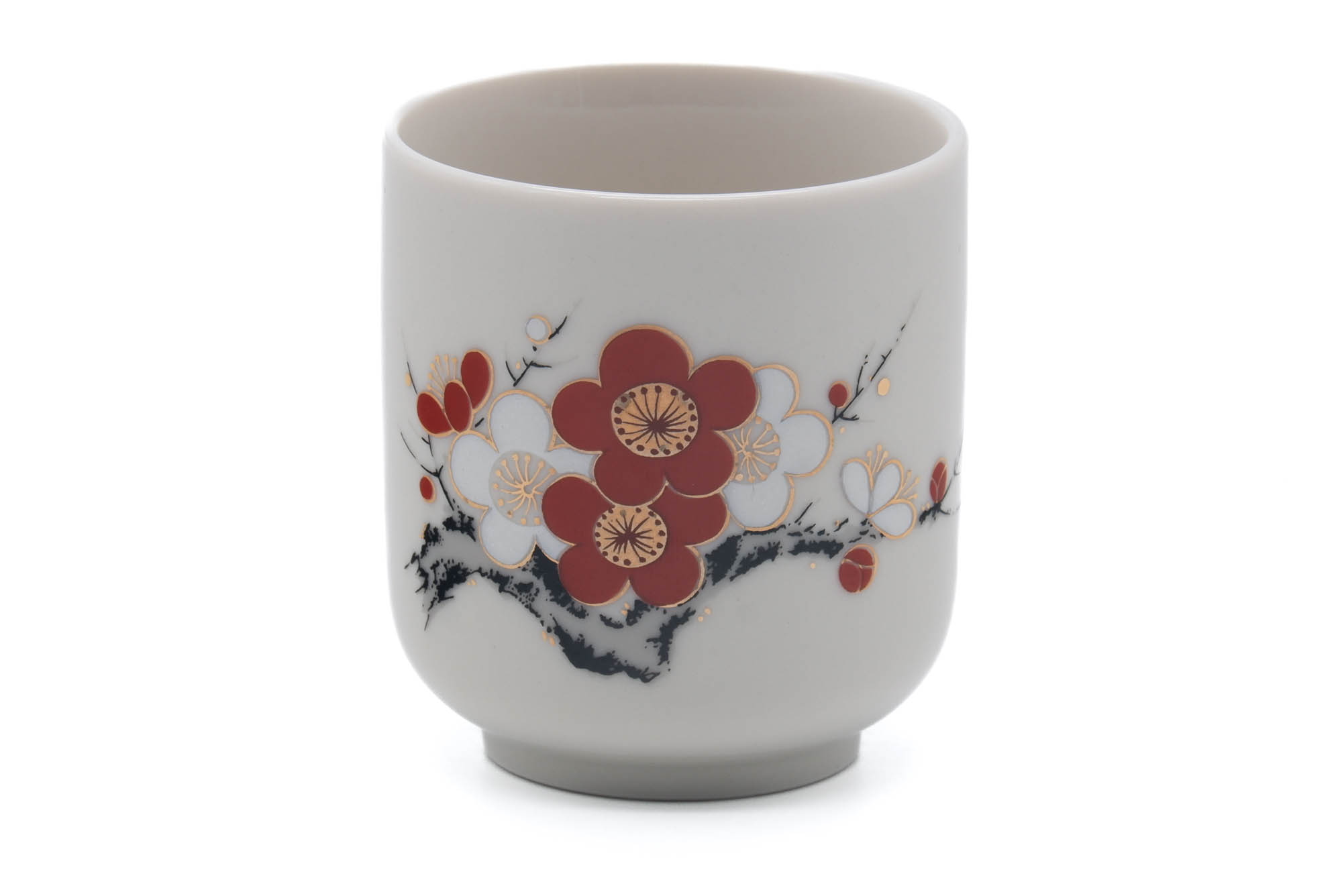 Japanese Teacup - Red White Floral Porcelain Kutani-yaki Yunomi - 110ml