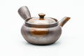 Japanese Kyusu - Ash Glazed Banko-yaki Mesh Teapot - 230ml - three-quarter rear view, spout to the right, lid on