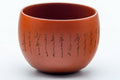 Tezumi — Japanese Teacup - Calligraphy Engraved Red Shudei Tokoname-yaki Yunomi - 80ml — tipped to show the interior