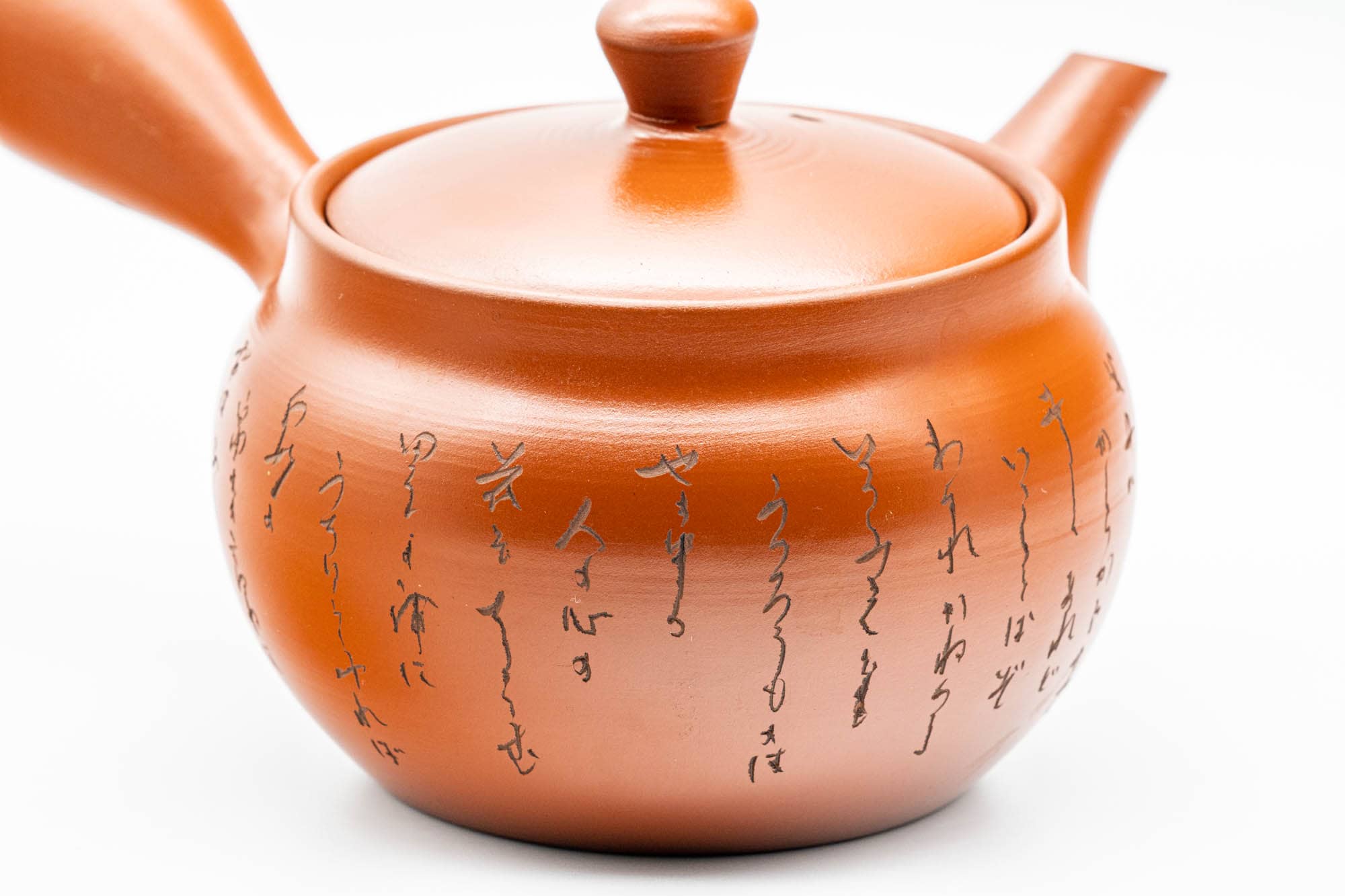 Japanese Kyusu - Calligraphy Engraved Tokoname-yaki Mesh Teapot - 260ml - Tezumi