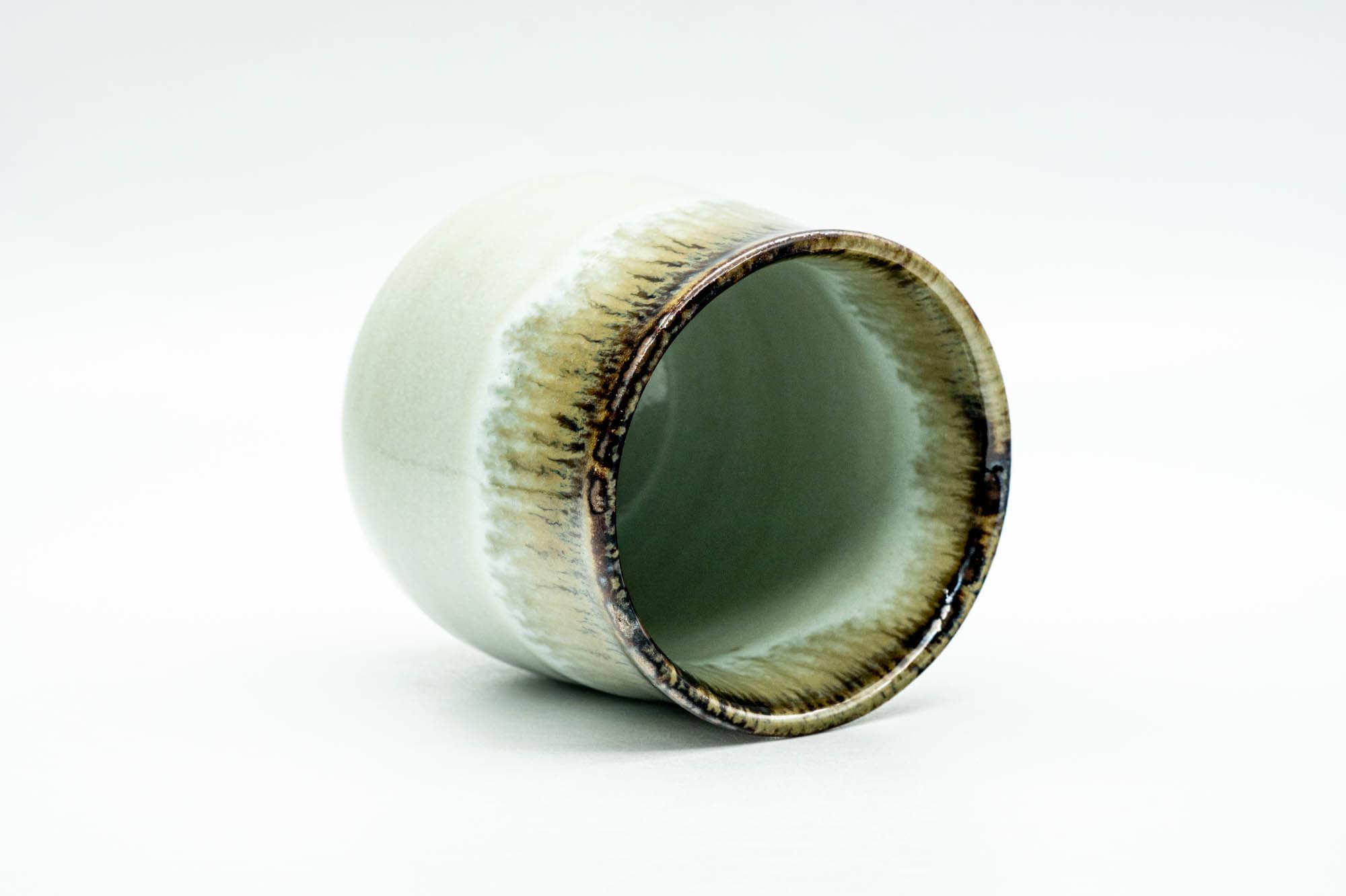 Japanese Teacup - White Beige Hare's Fur Drip-Glazed Yunomi - 170ml