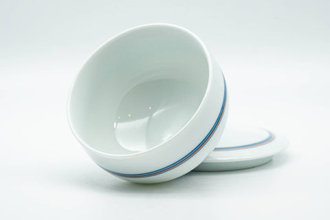 Japanese Teacup - Blue Orange Geometric Patterned Arita-yaki Lidded Yunomi - 140ml - Tezumi