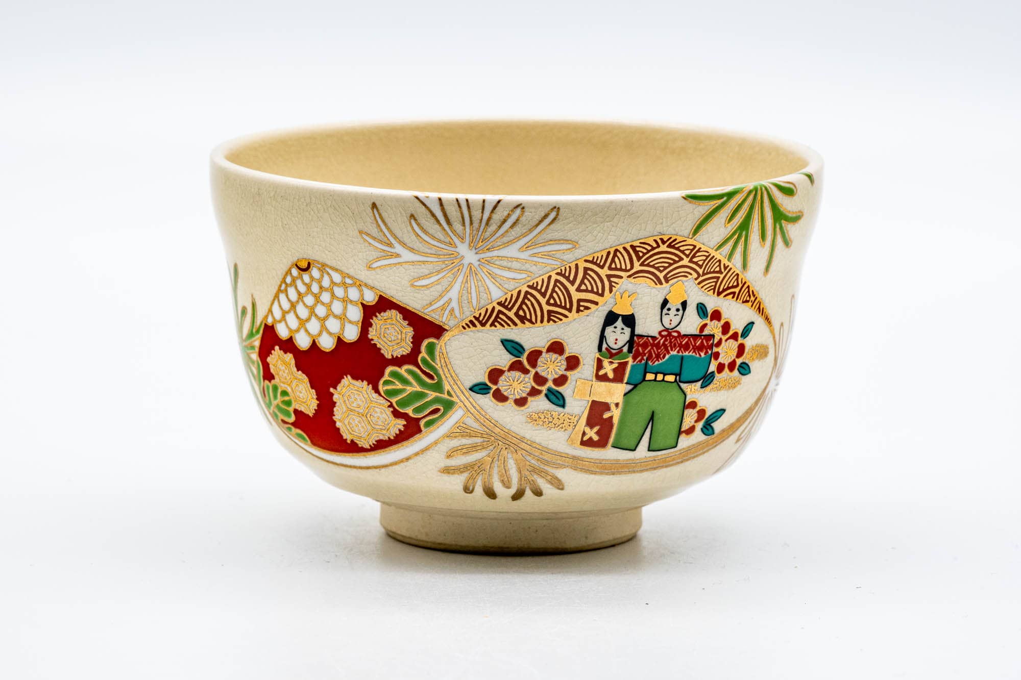 Japanese Matcha Bowl - Festive Floral Kyo-yaki Chawan - 300ml