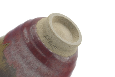 Tezumi — Japanese Teacup - Red Yellow Drip-Glazed Yunomi - 90ml — inverted showing the foot ring
