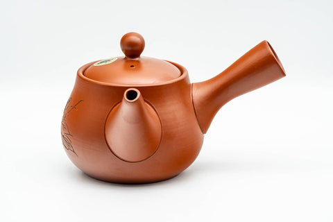 Japanese Tea Set - Camellia Engraved Tokoname-yaki Kyusu Teapot with 2 Yunomi Teacups