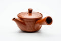 Japanese Kyusu - Scaled Tokoname-yaki Mesh Teapot - 240ml - three-quarter view from the spout side showing the lid knob