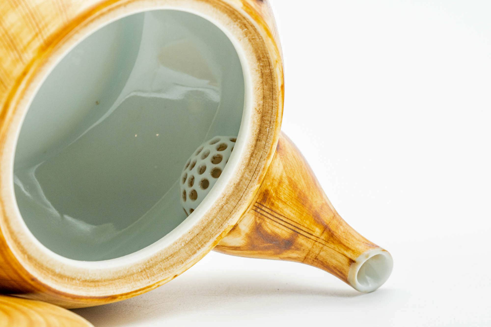 Japanese Kyusu - Yellow Brown Glazed Striped Arita-yaki Ceramic Filter Teapot - 240ml