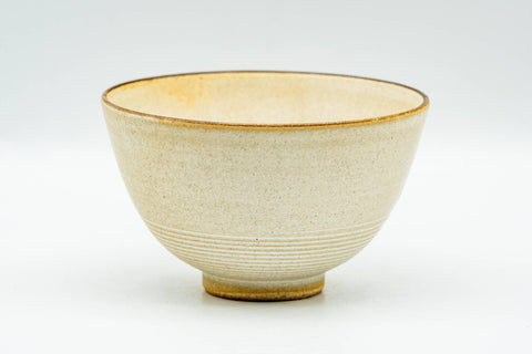 Japanese Teacup - Matte Beige Floral Kiyomizu-yaki Yunomi - 140ml - side view showing plain glazed surface