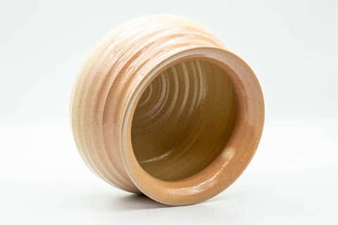 Japanese Tea Ceremony Set - Beige Pink Glazed Groovy Kyo-yaki Chawan and Kensui - Tezumi