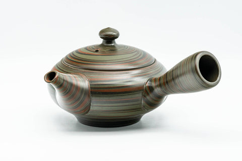 Tezumi — Japanese Kyusu - 雲仙窯 Unzen Kiln - Green Nerikomi Tokoname-yaki Debeso Teapot - 270ml — top-down view of the lid