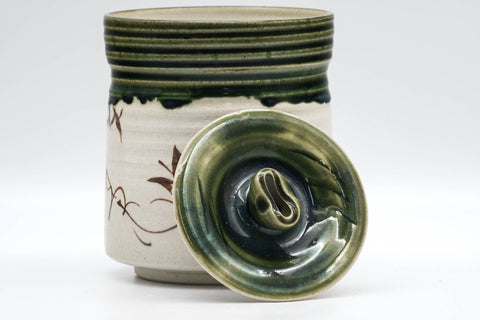 Japanese Mizusashi - Abstract Geometric Green Drip-Glazed Oribe-yaki Water Container - 750ml