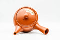 Japanese Kyusu - Calligraphy Engraved Red Shudei Tokoname-yaki Teapot - 270ml - top view showing the lid and side handle