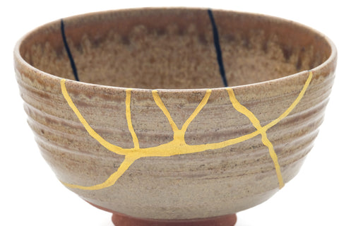 Japanese Matcha Bowl - Gold Black Urushi Kintsugi Drip-Glazed Chawan - 400ml