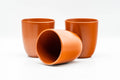 Japanese Teacups - Set of 3 Smooth Shudei Tokoname-yaki Yunomi - 125ml - the set of three with one cup tipped to show the interior