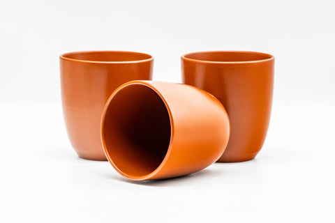 Japanese Teacups - Set of 3 Smooth Shudei Tokoname-yaki Yunomi - 125ml - the set of three with one cup tipped to show the interior