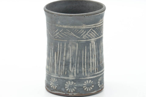 Tezumi — Japanese Teacup - Grey White Mishima Kyo-yaki Yunomi - 155ml — tipped to show the interior