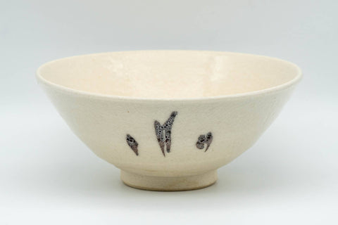 Japanese Matcha Bowl - Long Grass White Shino Glazed Hira-gata Summer Chawan - 150ml - Tezumi