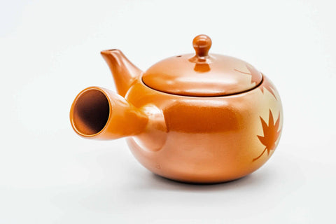 Japanese Kyusu - Momiji Leaves Tokoname-yaki Basket Mesh Teapot - 330ml