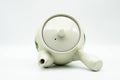 Japanese Kyusu - Beige Green Striped Snow Peas Kutani-yaki Debeso Teapot - 400ml - top-down view of the lid and interior