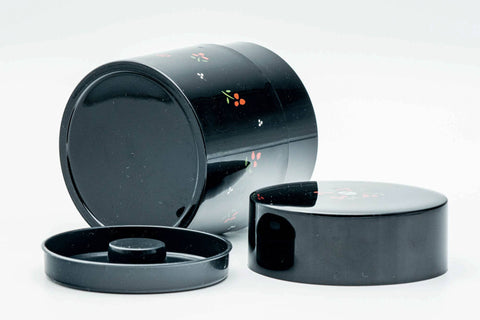 Japanese Chazutsu - Floral Black Plastic Tea Canister - 250ml