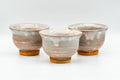 Japanese Teacups - Set of 3 Beige Drip-Glazed Gohonte Hagi-yaki Yunomi - 100ml - the three cups in a row