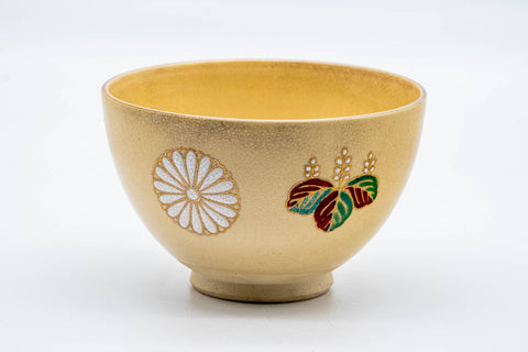 Japanese Matcha Bowl - Chrysanthemum Decorated Kyo-yaki Chawan - 300ml