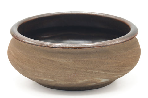 Tezumi — Japanese Kensui - Wide Brown Stoneware Water Bowl - 470ml — tipped to show the interior
