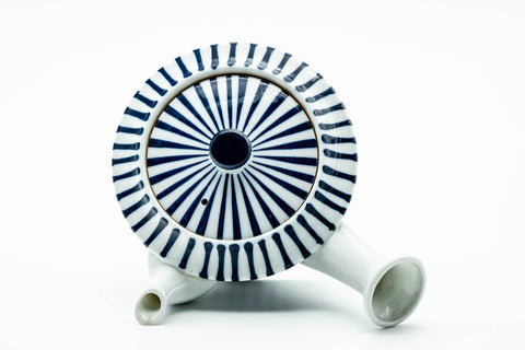 Japanese Kyusu - Blue Striped Weathered Arita-yaki Ceramic Filter Teapot - 300ml