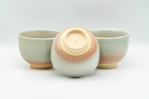 Japanese Teacups - Set of 3 Beige Pink Hagi-yaki Yunomi - 110ml - the three cups arranged in a row