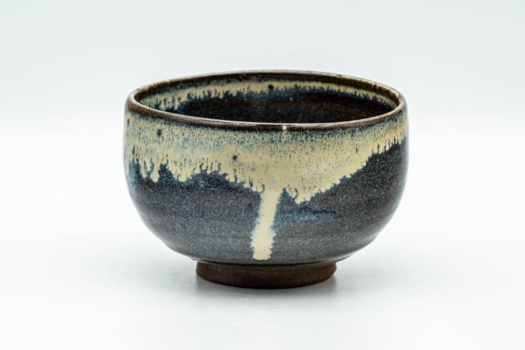 Japanese Matcha Bowl - Black Beige Drip-Glazed Wabi-Sabi Chawan - 300ml - Tezumi